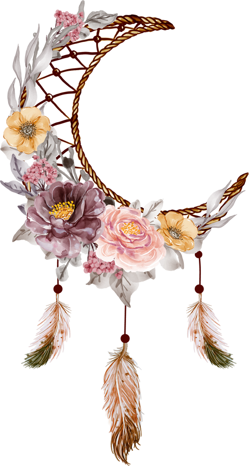 Watercolor Dream Catcher Flower Purple Pink Feather